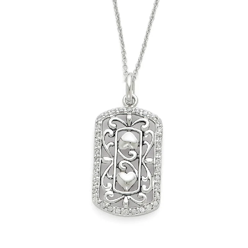 Ladies necklaces for sister bonds -Rhodium Plated Sterling Silver & CZ Thankful for You Necklace, 18 Inch