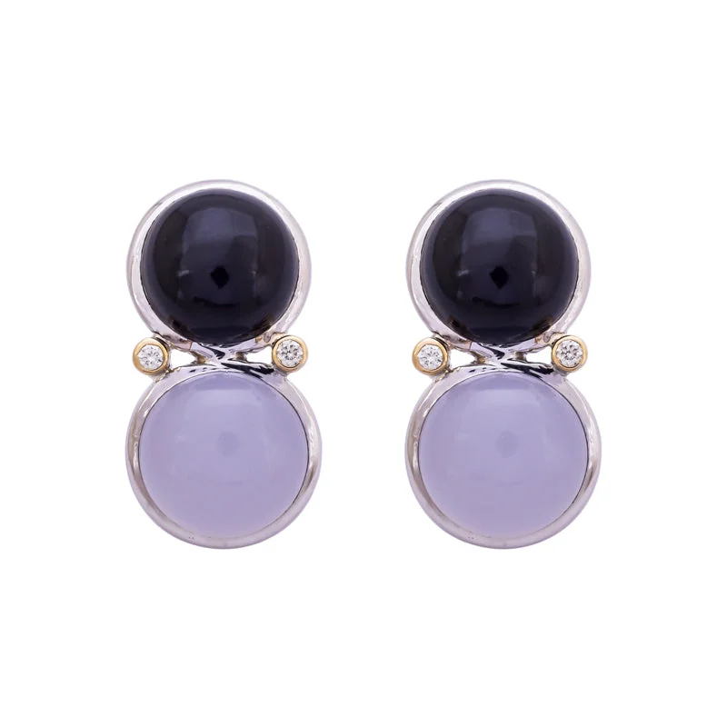 ladies-crystal-gold-earrings-Earrings- Onyx, Chalcedony and Diamond