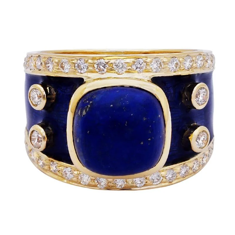 ladies-oval-diamond-rings-Repair - Ring- Lapis Lazuli and Diamond (Enamel)  (2199N)