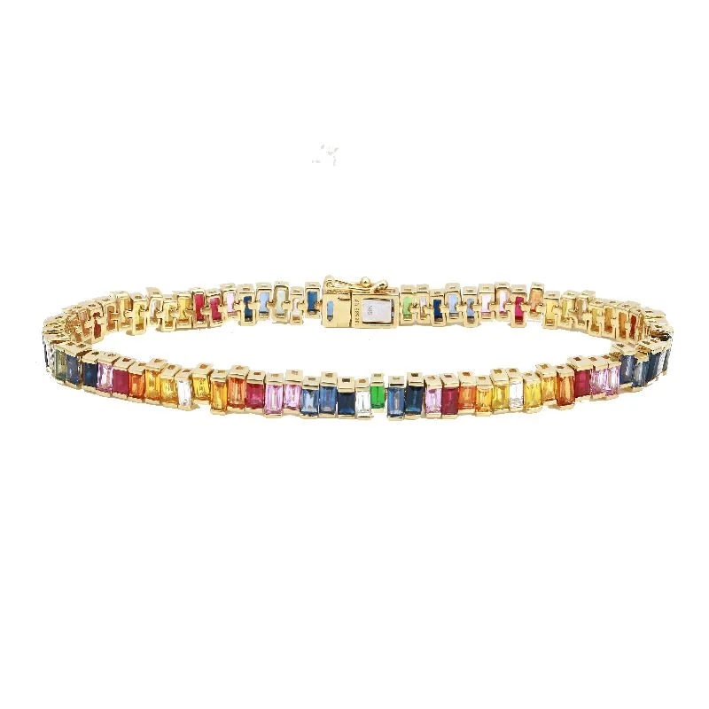 Ladies bracelets fine charm -Yellow 14k multi colored Baguette Gemstone Bracelet