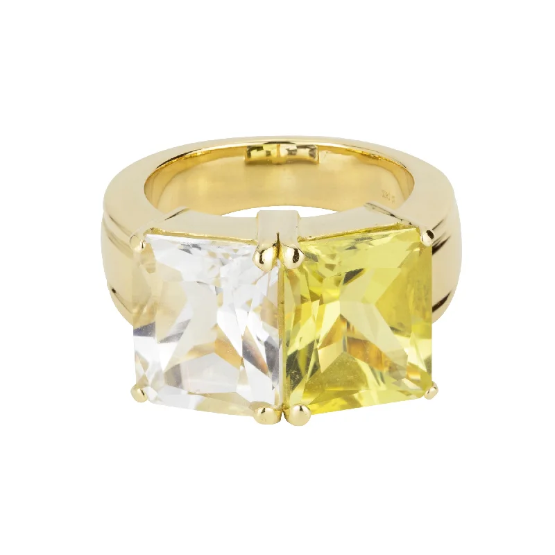 ladies-modern-platinum-rings-Ring - Crystal And Lemon Quartz