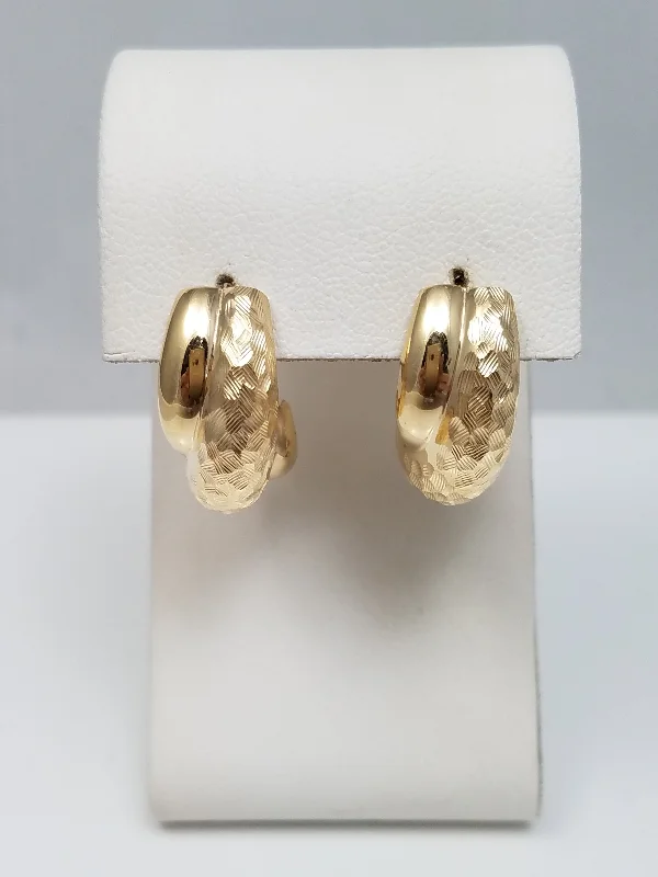 ladies-party-dangle-earrings-Fancy 14k Yellow Gold Florentine Design Hoop Earrings