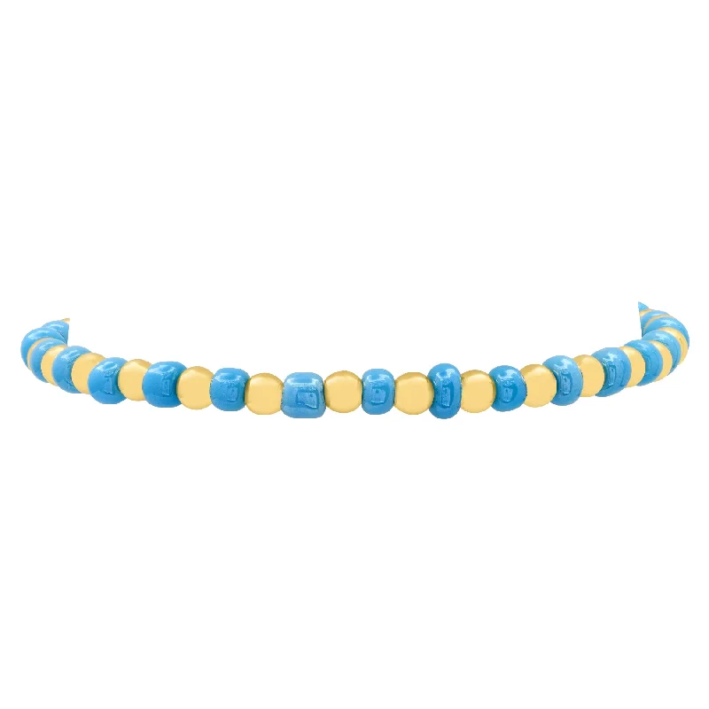 Ladies bracelets for wanderlust vibes -IRIDESCENT BALL STRETCH BRACELET GOLD & BLUE