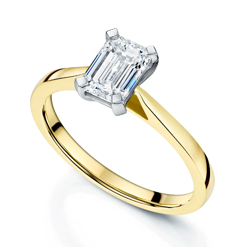 engagement-vintage-diamond-rings-18ct Yellow Gold GIA Certificated Emerald Cut Diamond Engagement Ring