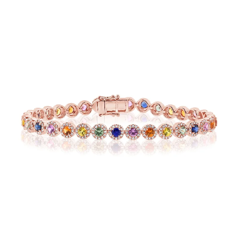 Ladies bracelets with daisy charms -14K Rose Gold Diamond and Colored Gemstone Bracelet