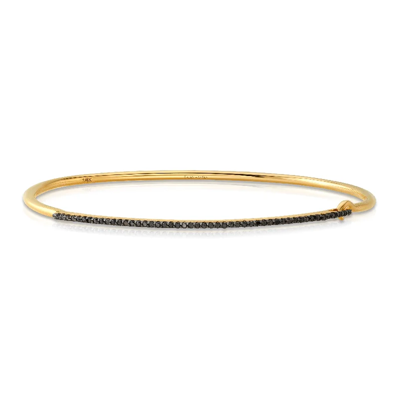 Ladies bracelets with flipper charms -Single Row Hook Bracelet Black Diamond, 14kt gold