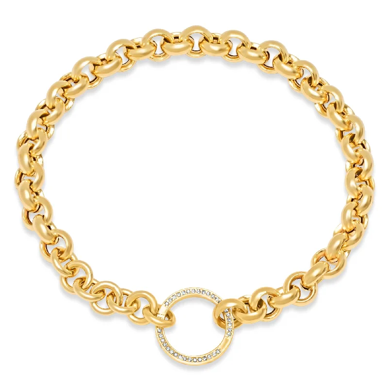 Ladies bracelets for fair vibes -PUFFY O LINK BRACELET w/ DIAMOND CIRCLE ENHANCER, 14kt GOLD