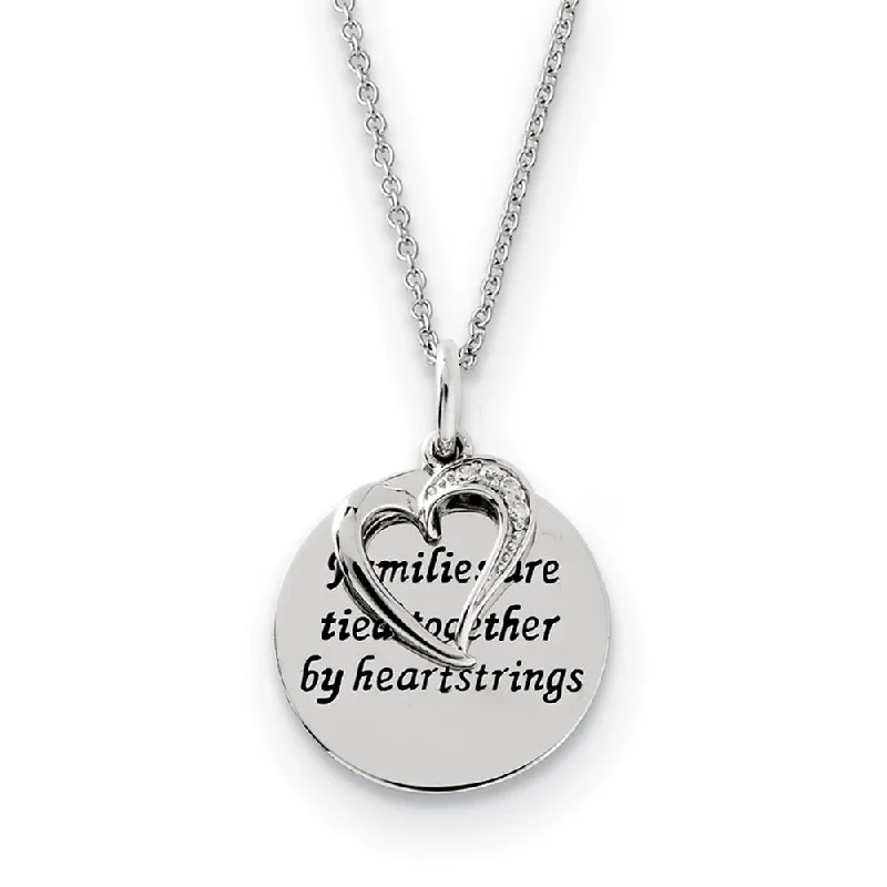 Ladies necklaces subtle links -Rhodium Sterling Silver & CZ Families Are Tied Together Heart Necklace