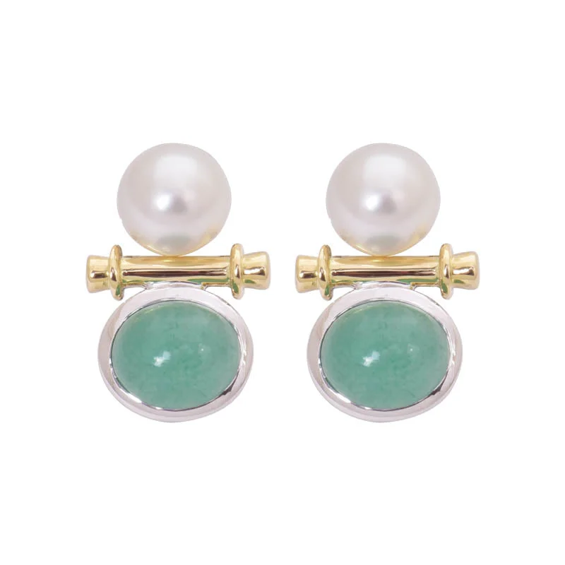 ladies-trendy-hook-earrings-EARRINGS- AVENTURINE AND S.S. PEARL IN GOLD AND SILVER