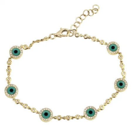 Ladies bracelets for posh events -14k Yellow Gold Evil Eye Diamond Bracelet