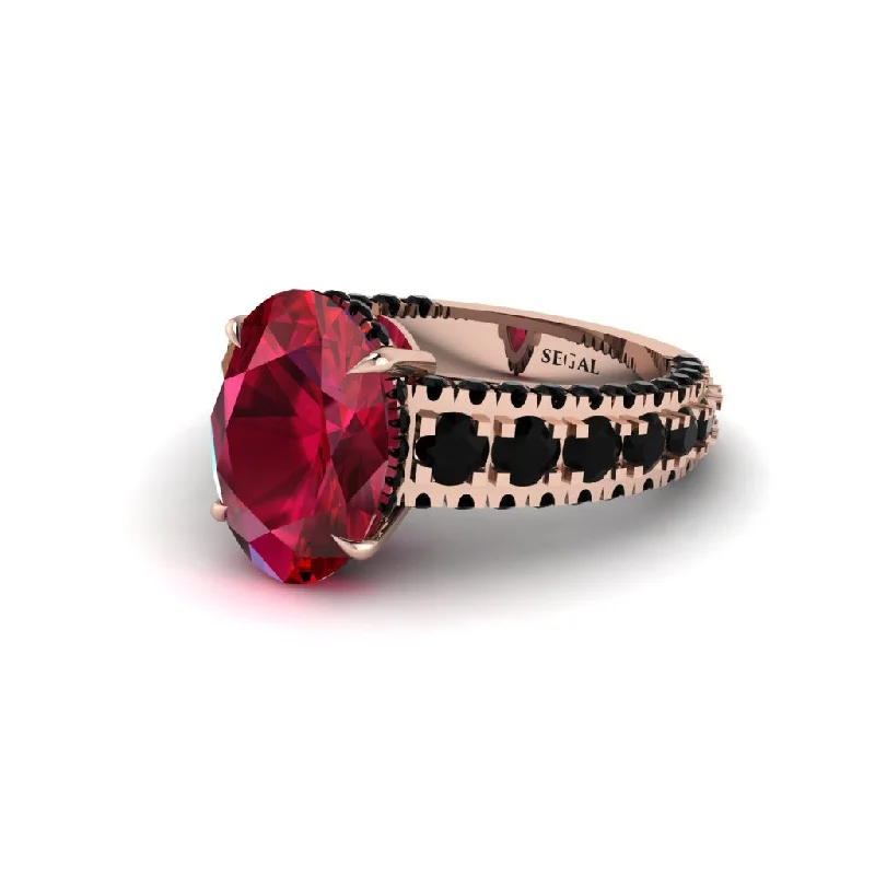 engagement-unique-silver-rings-4ct Oval Cut Ruby Pave Engagement Ring - Selah No. 41