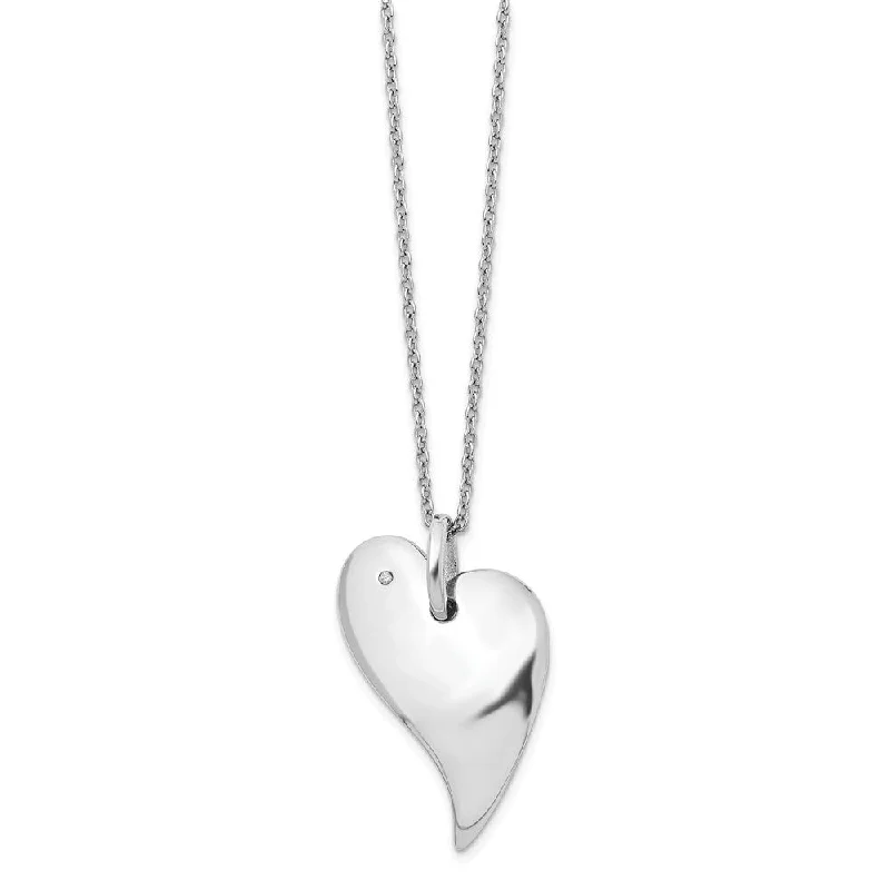 Ladies necklaces for family love -Asymmetrical Diamond Heart Necklace, Rhodium Plated Silver, 18-20 Inch