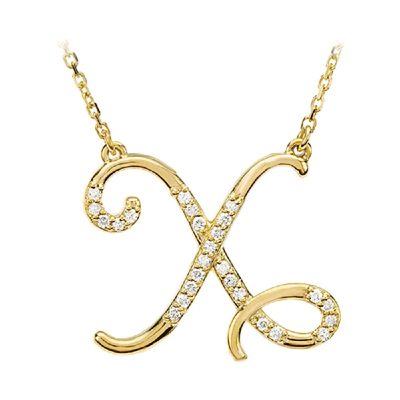 Ladies necklaces for Sunday vibes -1/8 Ctw Diamond 14k Yellow Gold Medium Script Initial X Necklace, 17in