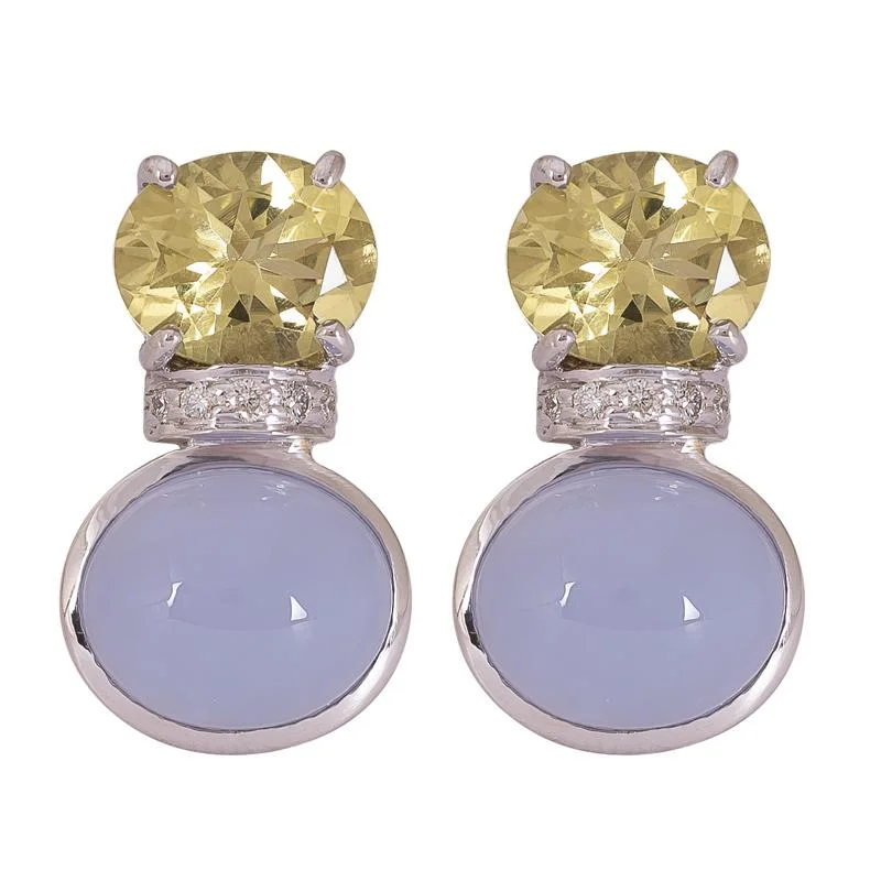 ladies-trendy-rose-gold-earrings-Earrings- Lemon Quartz, Chalcedony and Diamond  (273CS)