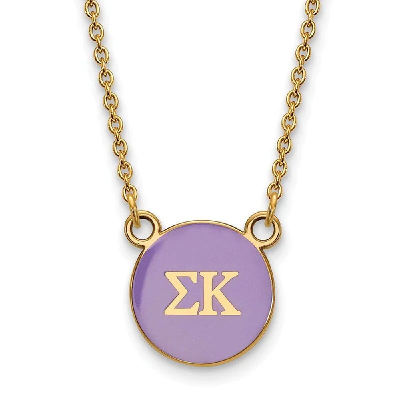 Ladies necklaces custom artistry -14K Plated Silver Sigma Kappa Small Purple Enamel Disc Necklace