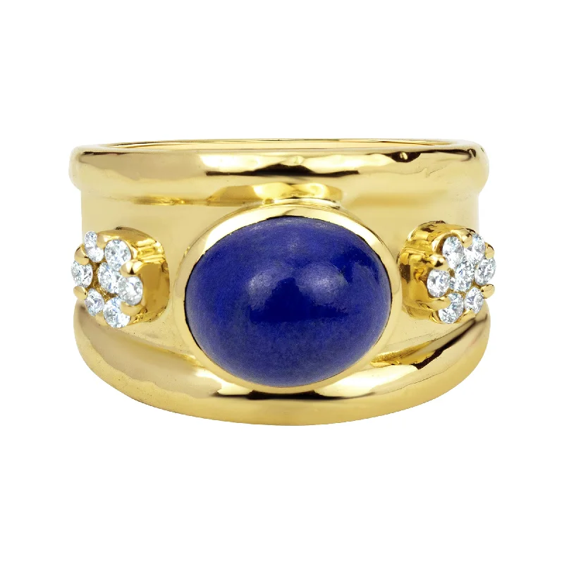 ladies-radiant-cut-rose-gold-rings-Ring - Lapis Lazulli And Diamond (2329F)