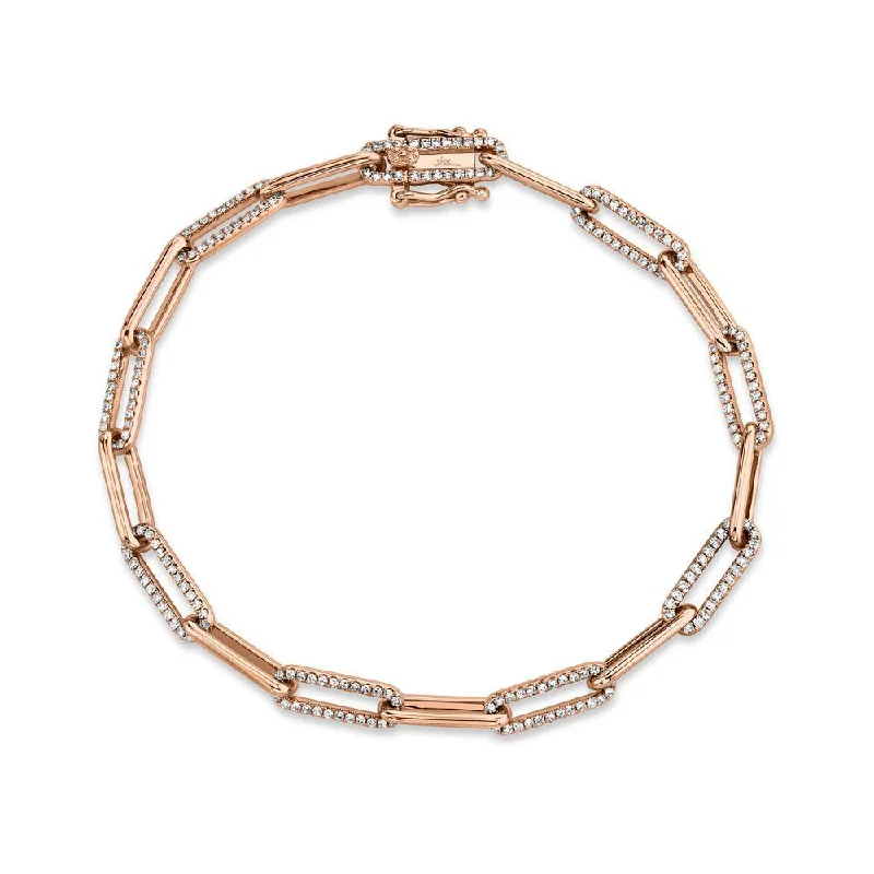 Ladies bracelets bold elegance -14K Rose Diamond Paper Clip Link Bracelet