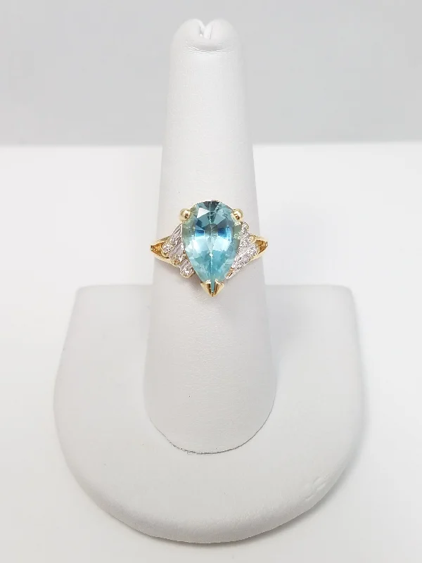 ladies-vintage-diamond-rings-Whimsical Natural Blue Topaz & Natural Diamond 14k Yellow Gold Ring