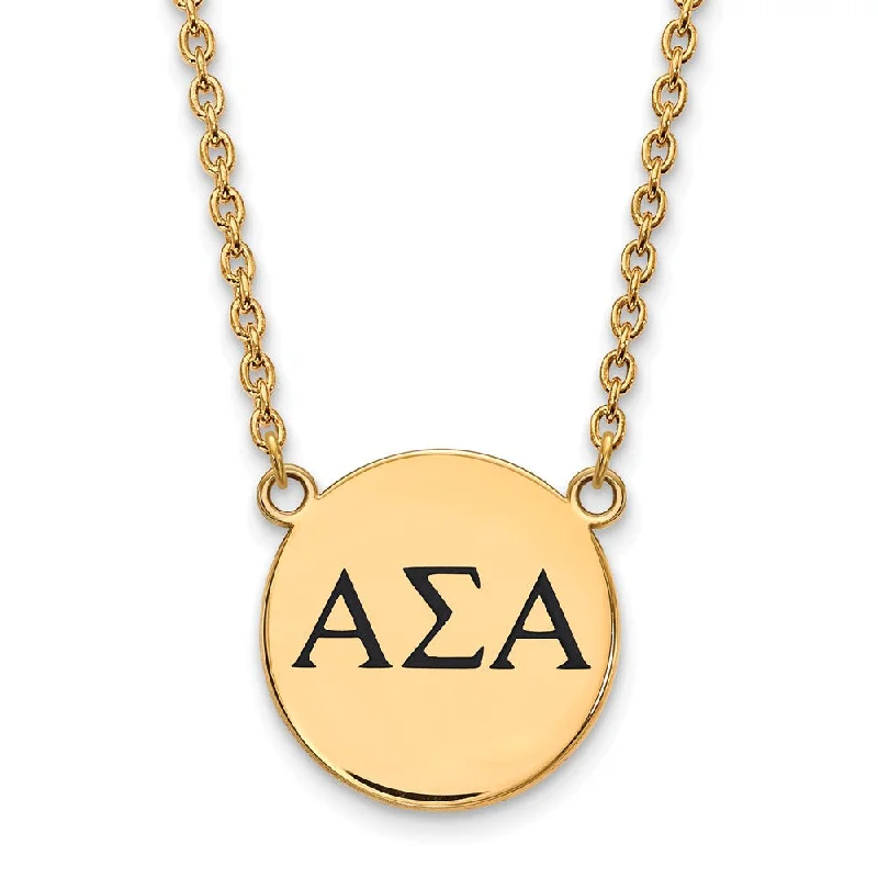 Ladies necklaces with coal onyx -14K Plated Silver Alpha Sigma Alpha Large Black Enamel Necklace