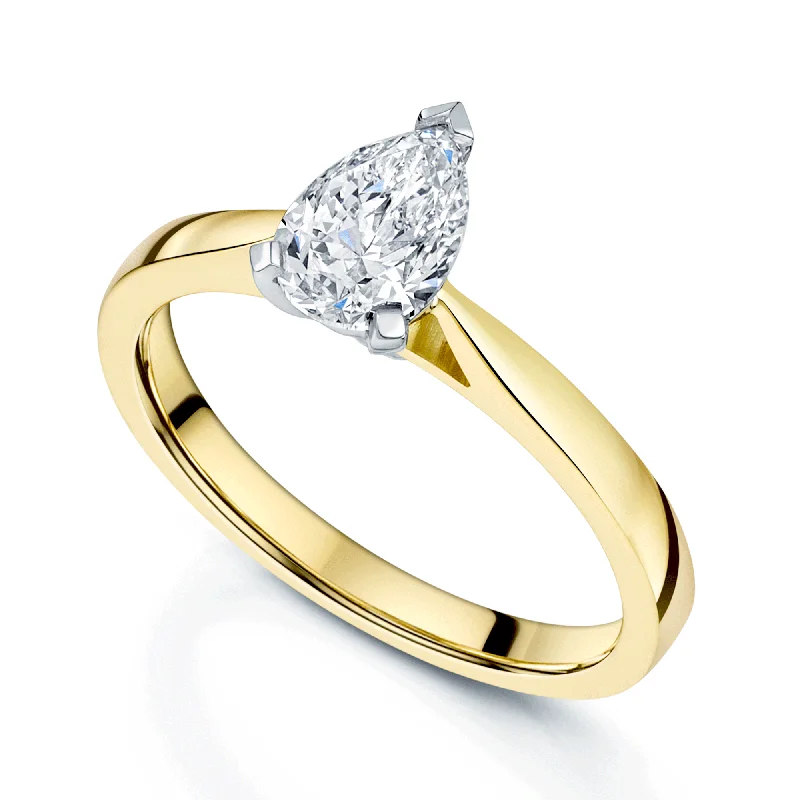 engagement-diamond-cathedral-rings-18ct Yellow Gold Pear Cut Diamond Engagement Ring