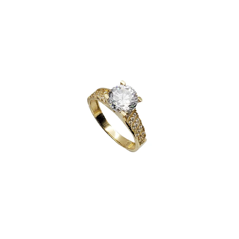 engagement-minimalist-cathedral-rings-CZ Pinstripe Accent Zirconia Engagement Ring (14K)