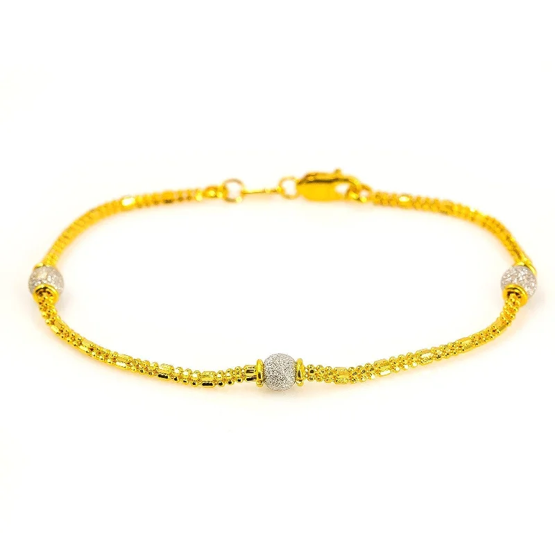 Ladies bracelets cool elegance -22K Multi Tone Gold Bracelet W/ Textured Yellow Gold Chain & White Gold Bead Accents, Size 7