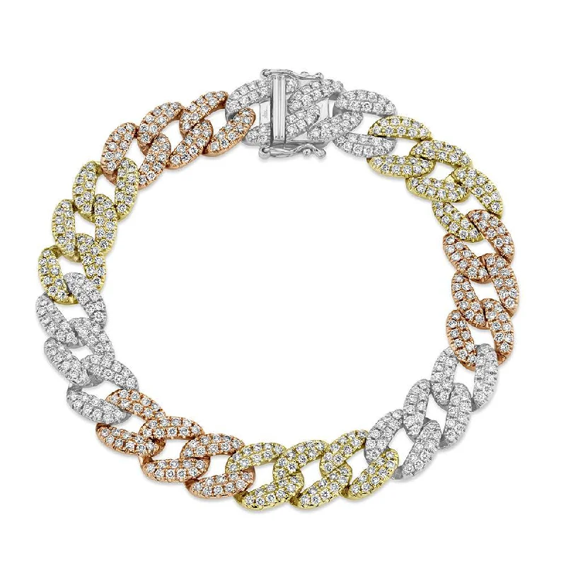 Ladies bracelets for bestie gifts -14K Multitoned Diamond Pave Link Bracelet