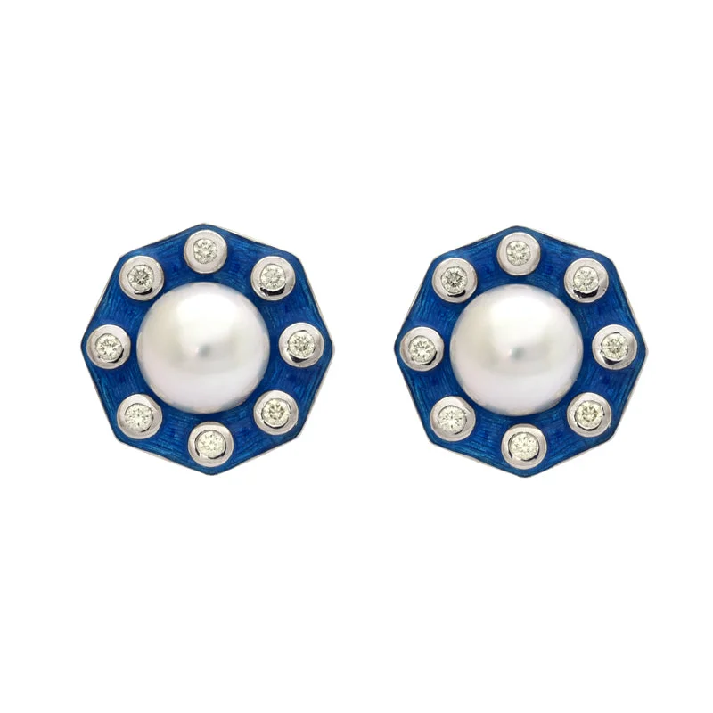 ladies-cross-rose-gold-earrings-Earrings- S.S. Pearl and Diamond (Enamel) in Silver