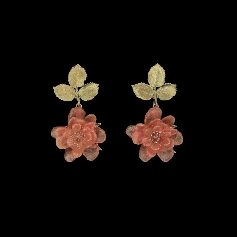 ladies-gold-silver-earrings-Red Rose Earrings - Post Drop