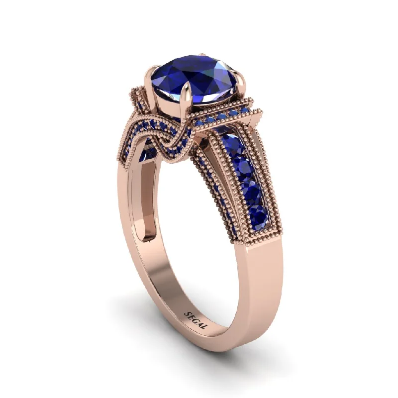 engagement-luxury-emerald-rings-Sapphire Eternal Embrace Milgrain Engagement Ring - Fernanda No. 74