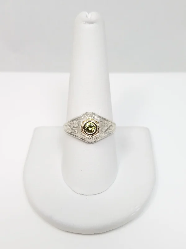 ladies-gold-pave-rings-Art Deco 18k White Gold Green Gem Ring