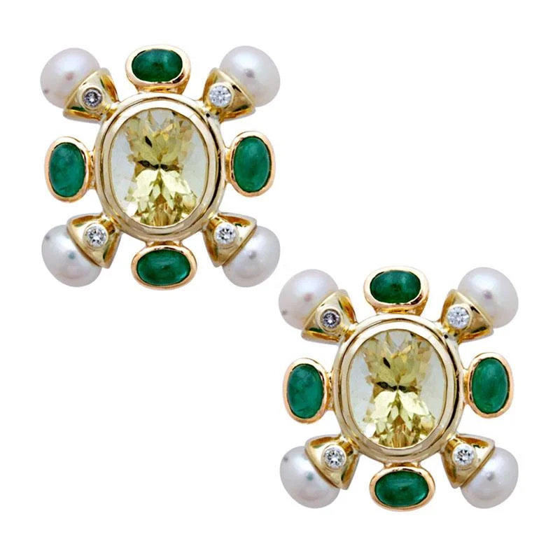 ladies-custom-pearl-earrings-Earrings-Lemon Quartz, Emerald, Pearl and Diamond  (1831I)