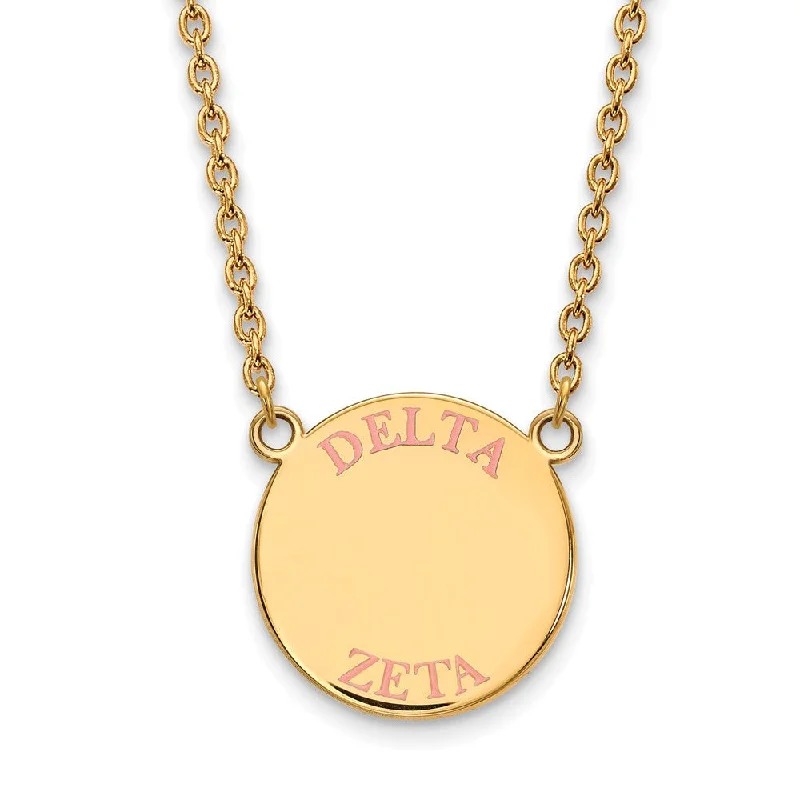 Ladies necklaces for cafe vibes -14K Plated Silver Delta Zeta Large Pink Enamel Necklace