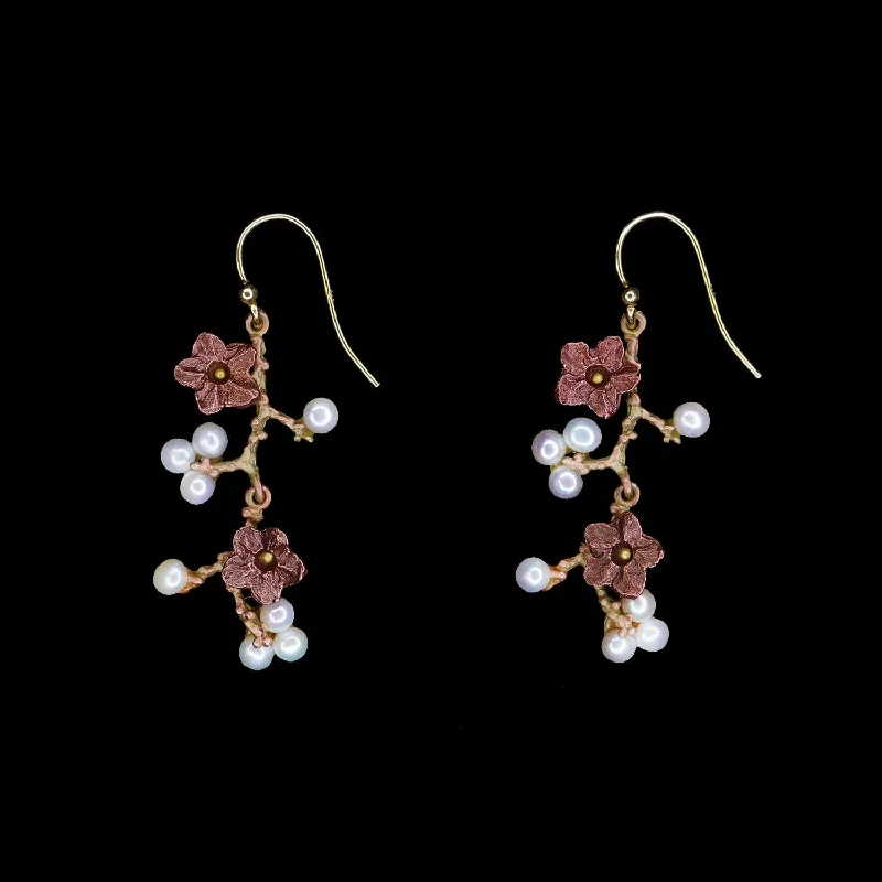 ladies-cross-pearl-earrings-Ume Earrings - Dangle Wire with Flowers