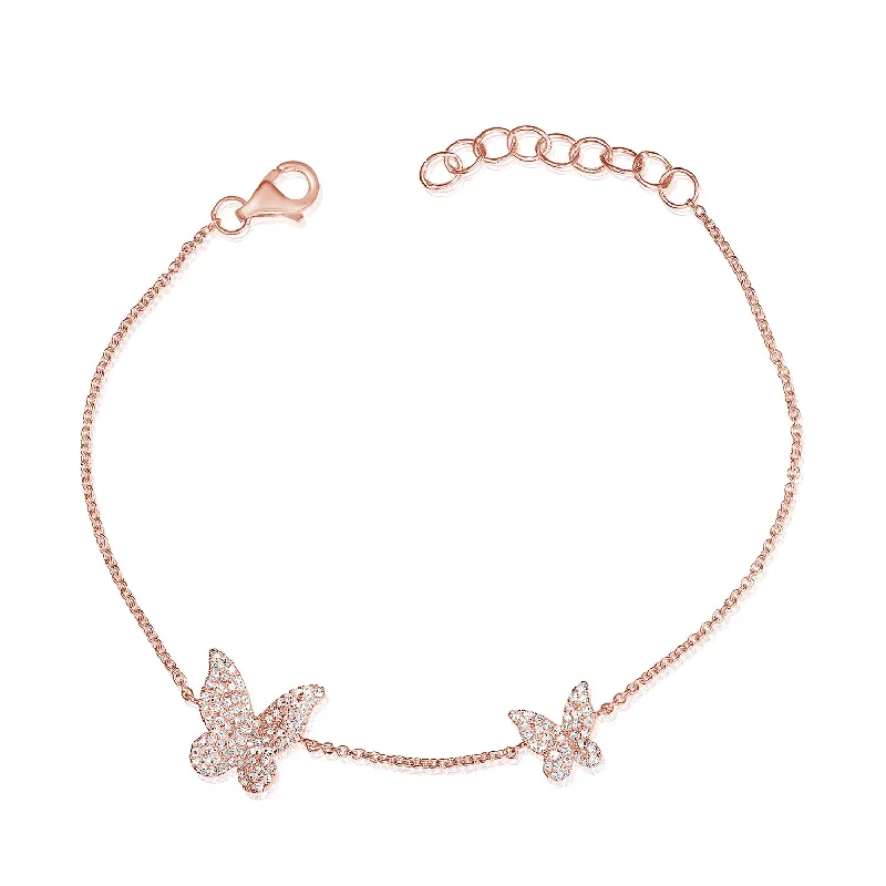 Ladies bracelets tiered elegance -14K Rose Gold Diamond Pave Double Butterfly Bracelet