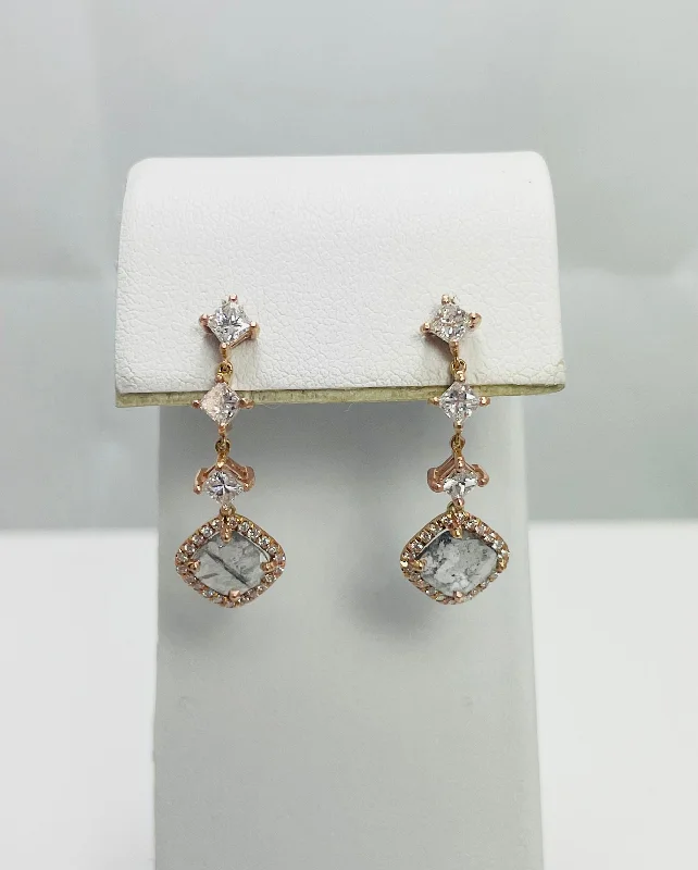 ladies-bridal-leverback-earrings-New! 14k Rose Gold Natural Diamond Slice Dangle Earrings