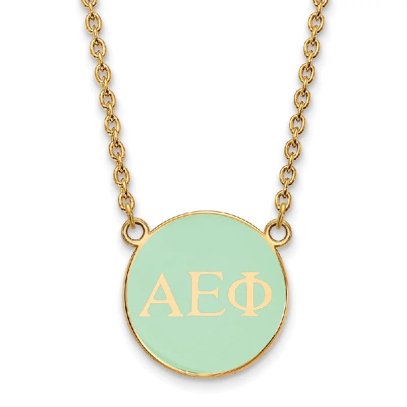 Ladies necklaces with bite charms -14K Plated Silver Alpha Epsilon Phi Small Aqua Enamel Disc Necklace