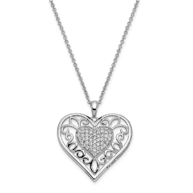 Ladies necklaces for journey days -Rhodium Plated Sterling Silver & CZ To My Daughter Necklace, 18 Inch