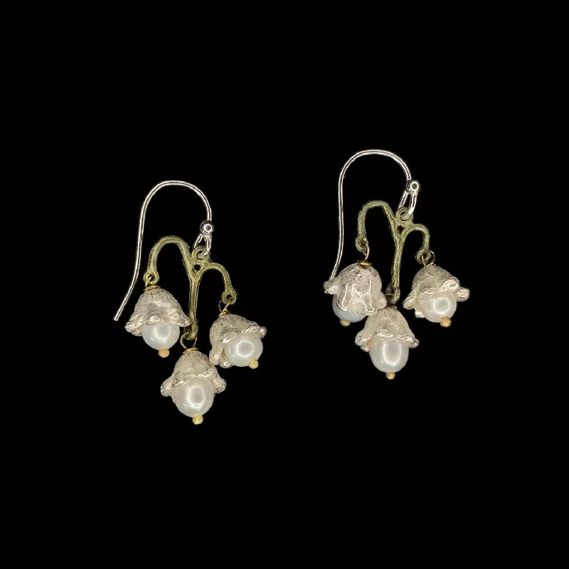 ladies-pearl-leverback-earrings-Lily of the Valley Earrings - Triple Flowers