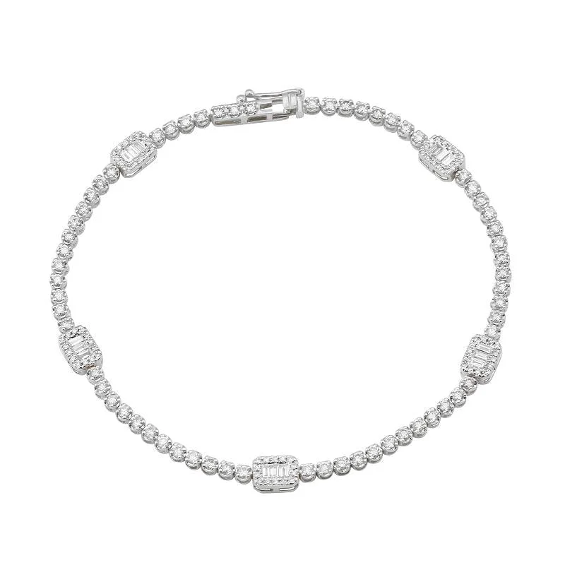 Ladies bracelets for serene vibes -14k White Diamond Baguette Station Tennis Bracelet