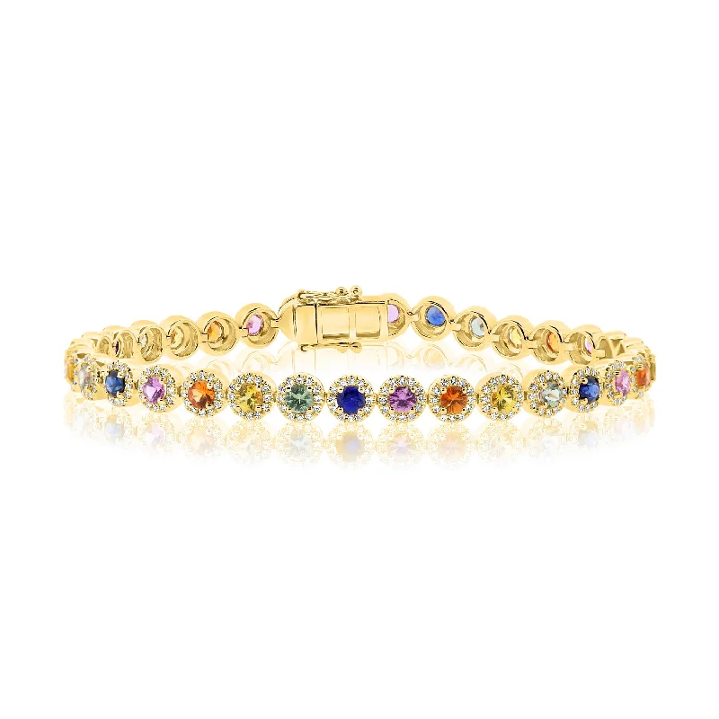 Ladies bracelets antique charm -14K Yellow Gold Diamond and Colored Gemstone Bracelet