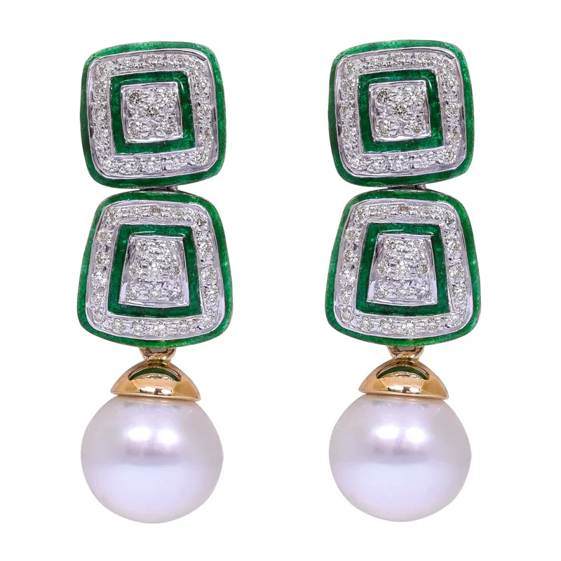 ladies-silver-crystal-earrings-Earrings- S.S. Pearl and Diamond (Enamel) in Silver and Gold