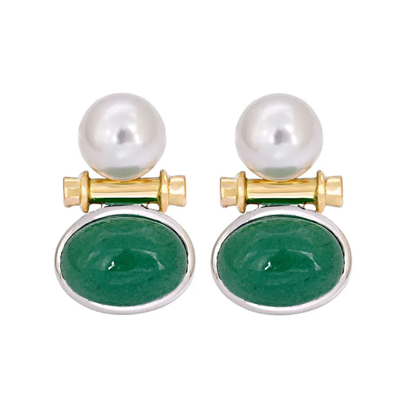 ladies-ethnic-bar-earrings-Earrings- Aventurine and South Sea Pearl