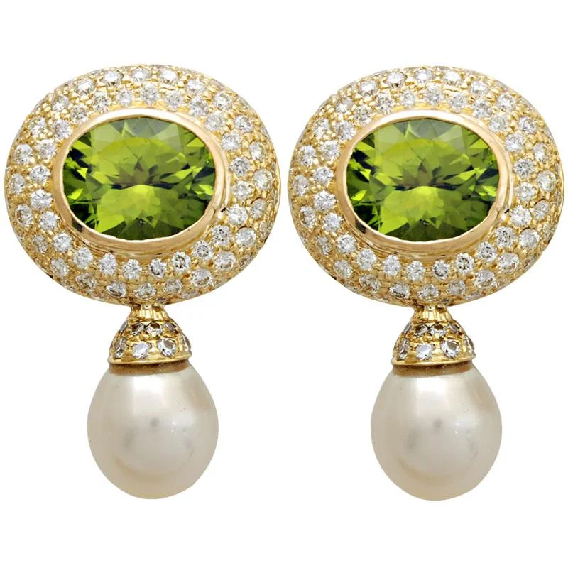 ladies-diamond-silver-earrings-Earrings-Peridot, Pearl and Diamond  (1706M)