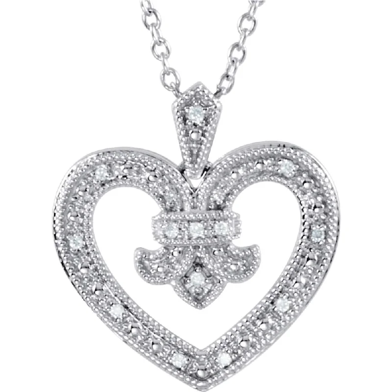 Ladies necklaces sleek elegance -Sterling Silver and Diamond Heart Necklace, 18 Inch