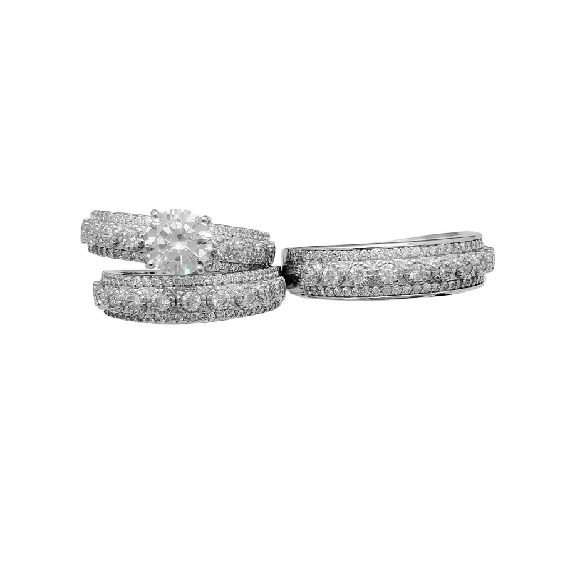 engagement-ruby-channel-set-rings-Three-Piece-Set Engagement/Wedding Ring (Silver)