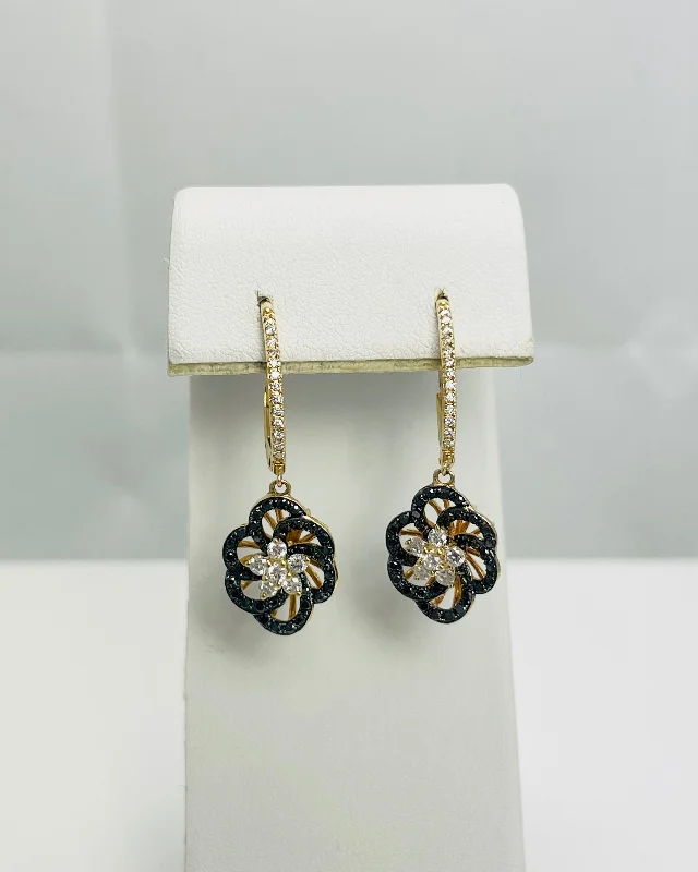 ladies-cross-rose-gold-earrings-New! 1.13ctw Black & White Diamond 14k Gold Dangle Earrings