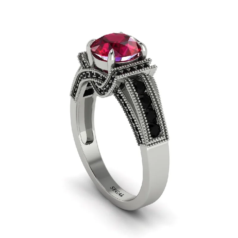 engagement-unique-silver-rings-Ruby Eternal Embrace Milgrain Engagement Ring - Fernanda No. 42