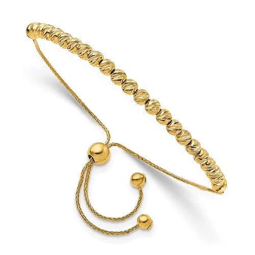 Ladies bracelets for free-spirit vibes -14K Polished Diamond Cut Beaded Bolo Adjustable Bracelet