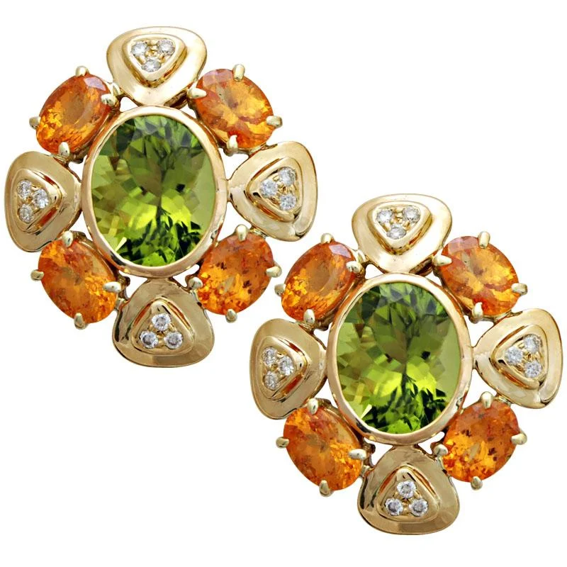 ladies-trendy-gold-earrings-Earrings-Peridot, Orange Garnet and Diamond  (1705E)